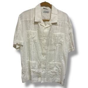 Cubavera Men's Guayabera Off White Linen Shirt Pockets Pintucks Large